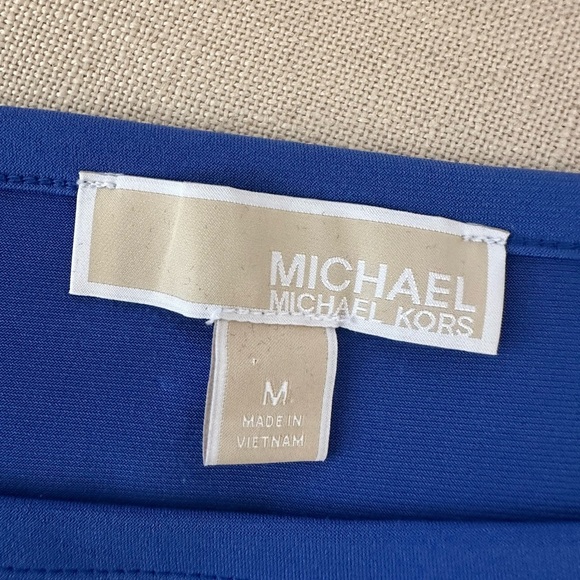 Michael Kors Royal Blue Cold Shoulder Blouse with Gold Shoulder Chain Accents - Picture 6 of 6